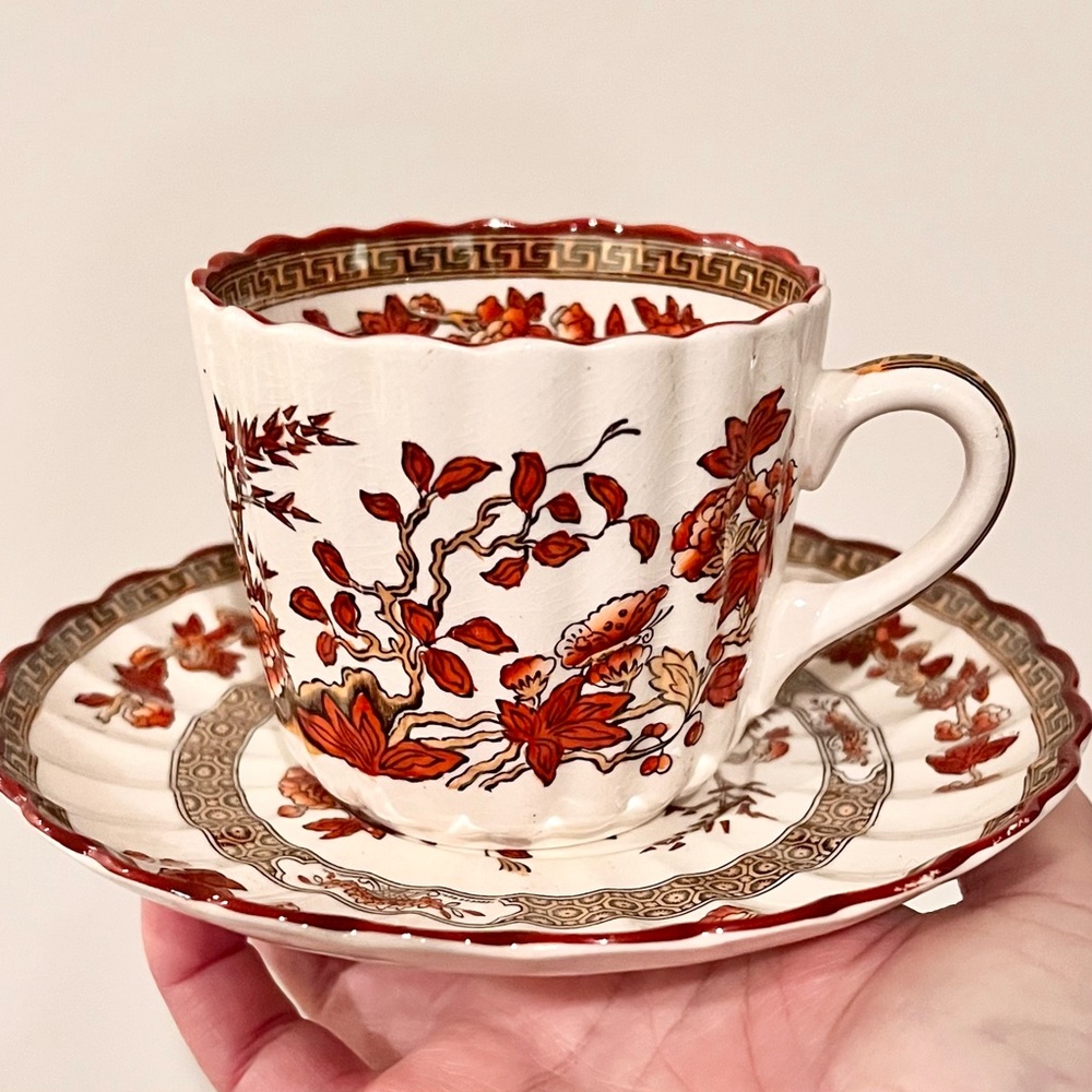 1891-1900 Mark Copeland Spode India Tree Demitasse Cup and‎ Saucer Set Antique